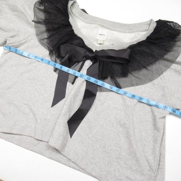 Anthropologie Maeve V-Neck Coquette Bow Sweater Light Grey Large Petite LP - Picture 5 of 9